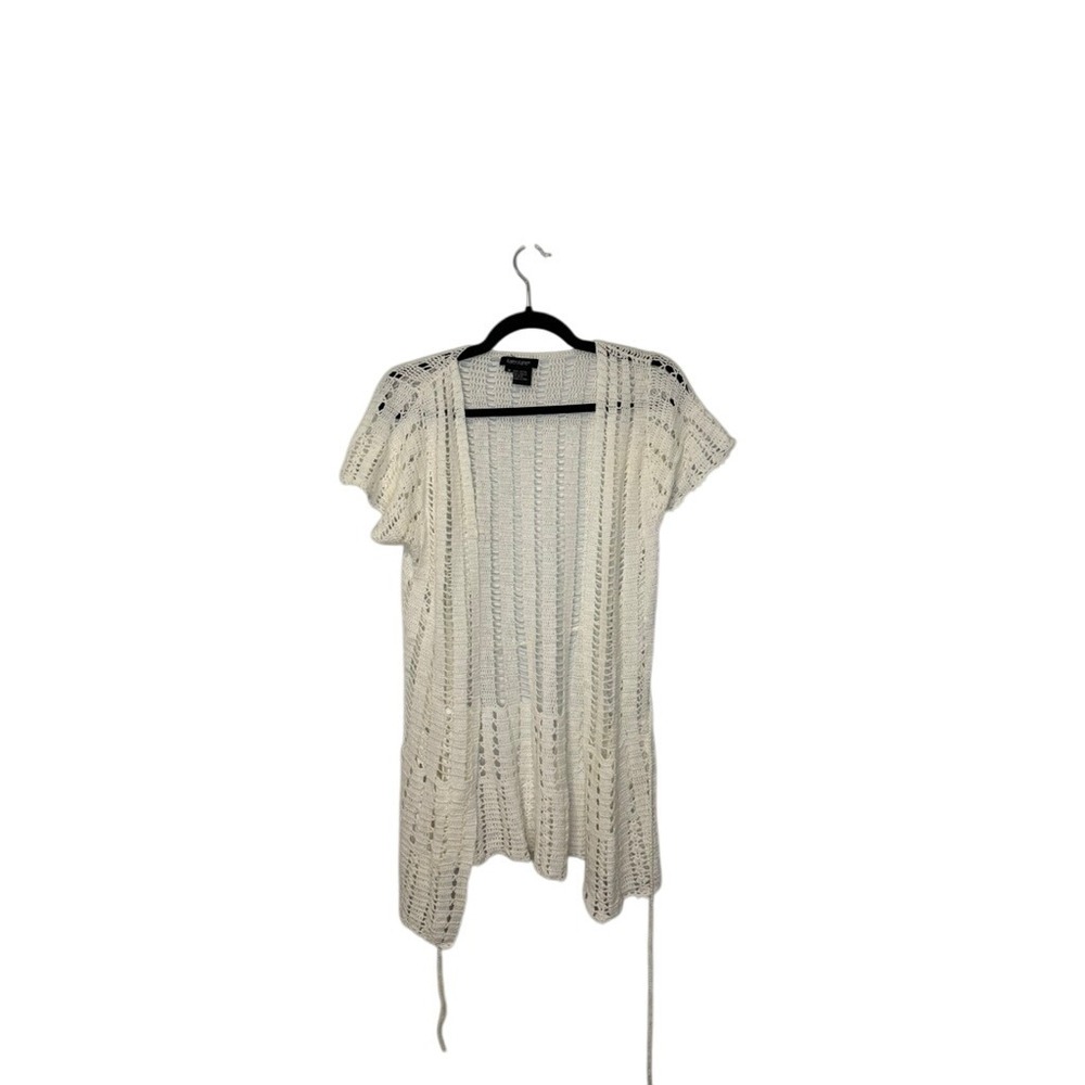 Karen Kane‎ Crochet Knit Cardigan Cover-Up Open Front Short Sleeve Cream Medium